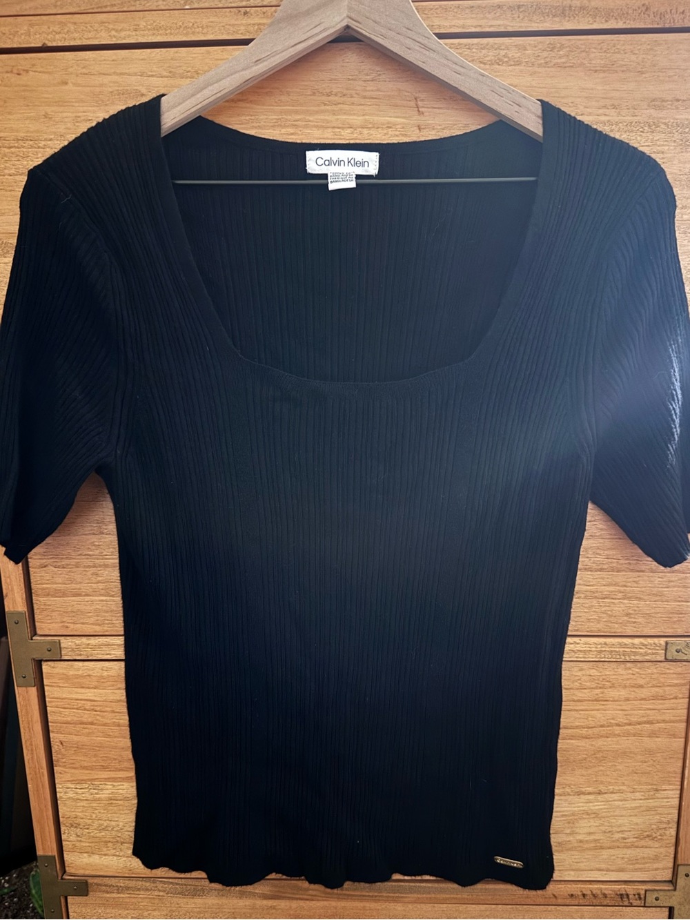 Calvin Klein Black Ribbed Short Sleeve Scoop Neck Top